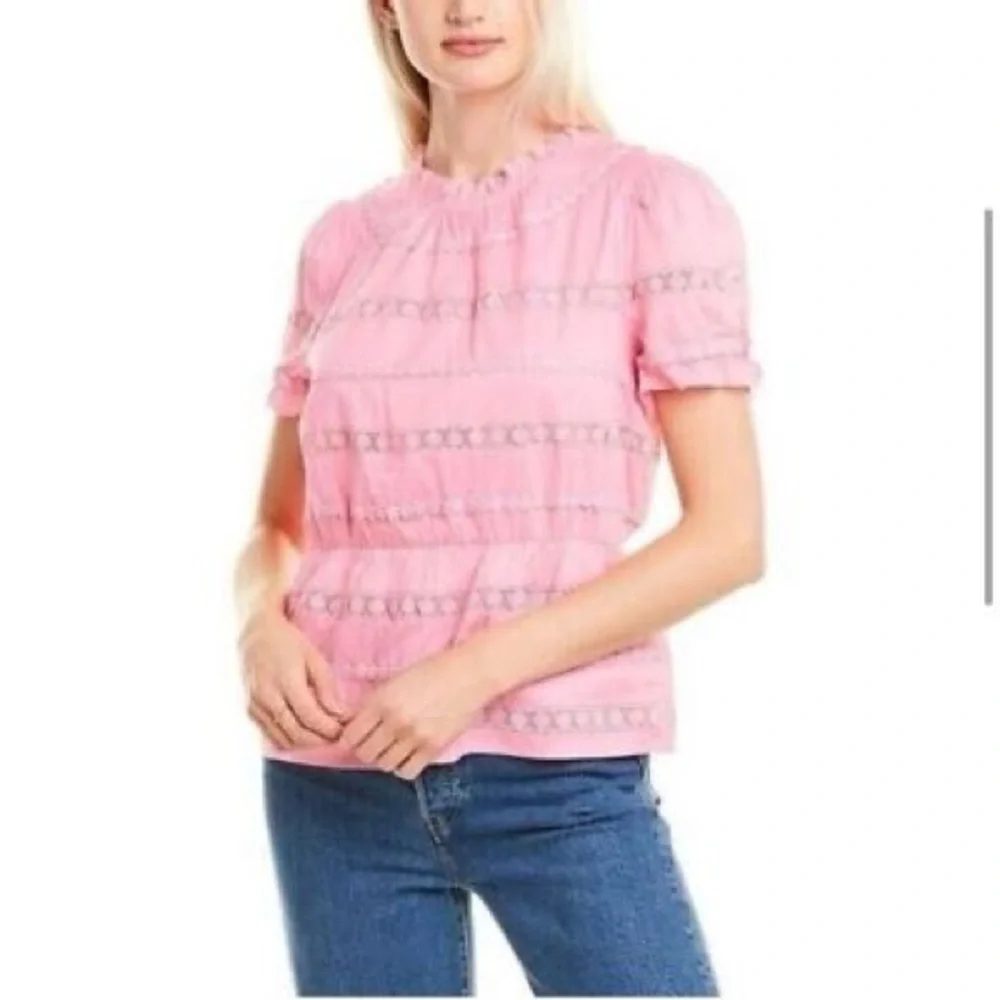 J. Crew Pink Blouse with Embroidered‎ Details eyelit flirty
